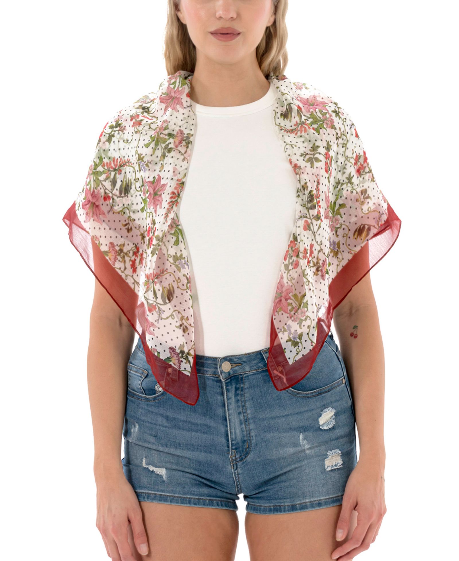 Marcus Adler Satin Floral Polka Dot Square Scarf