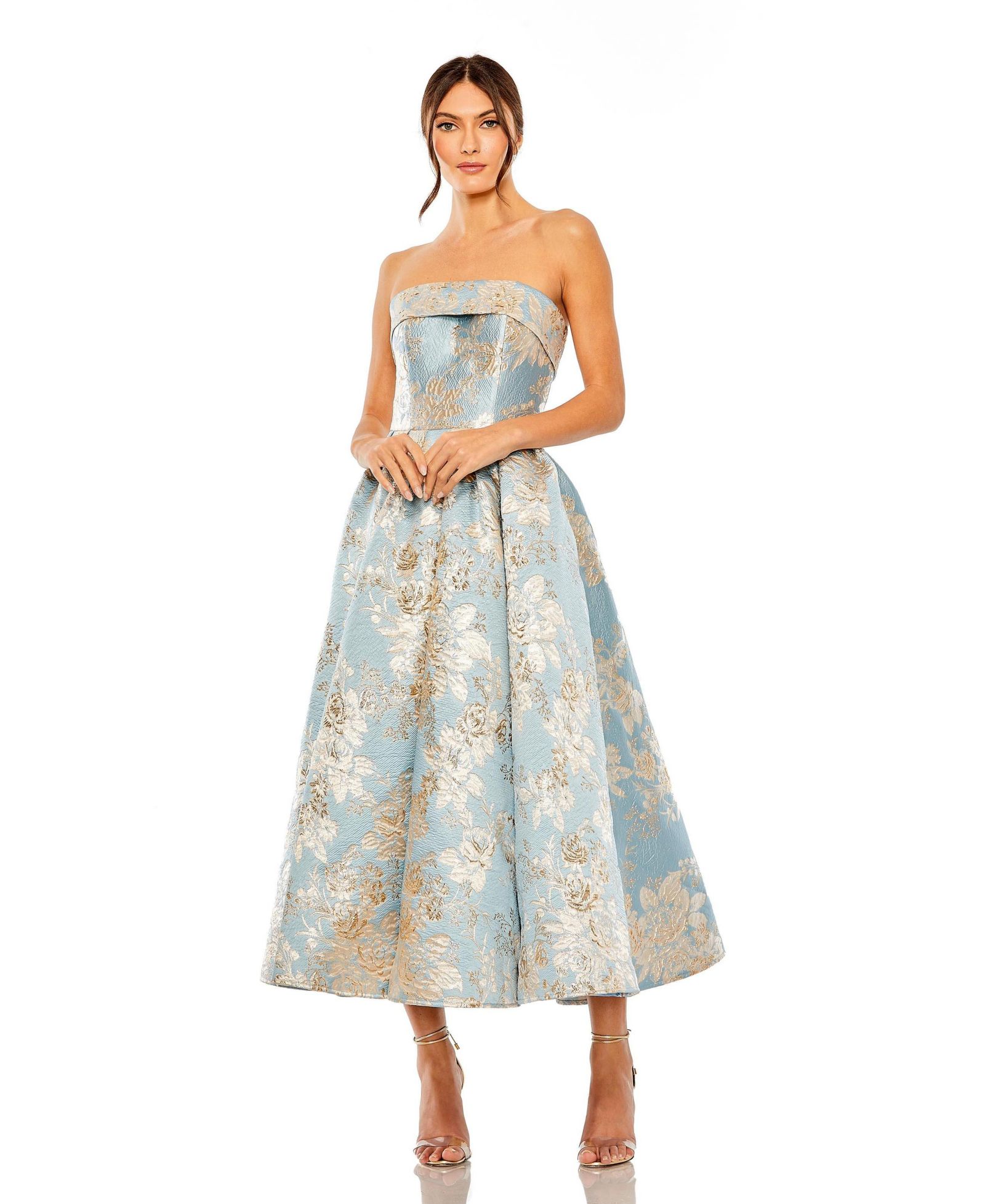 Вечернее платье Mac Duggal Petite Strapless Brocade Midi с карманами