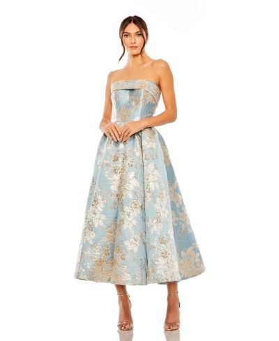 Mac Duggal Petite Strapless Floral Brocade Midi Dress with Pockets