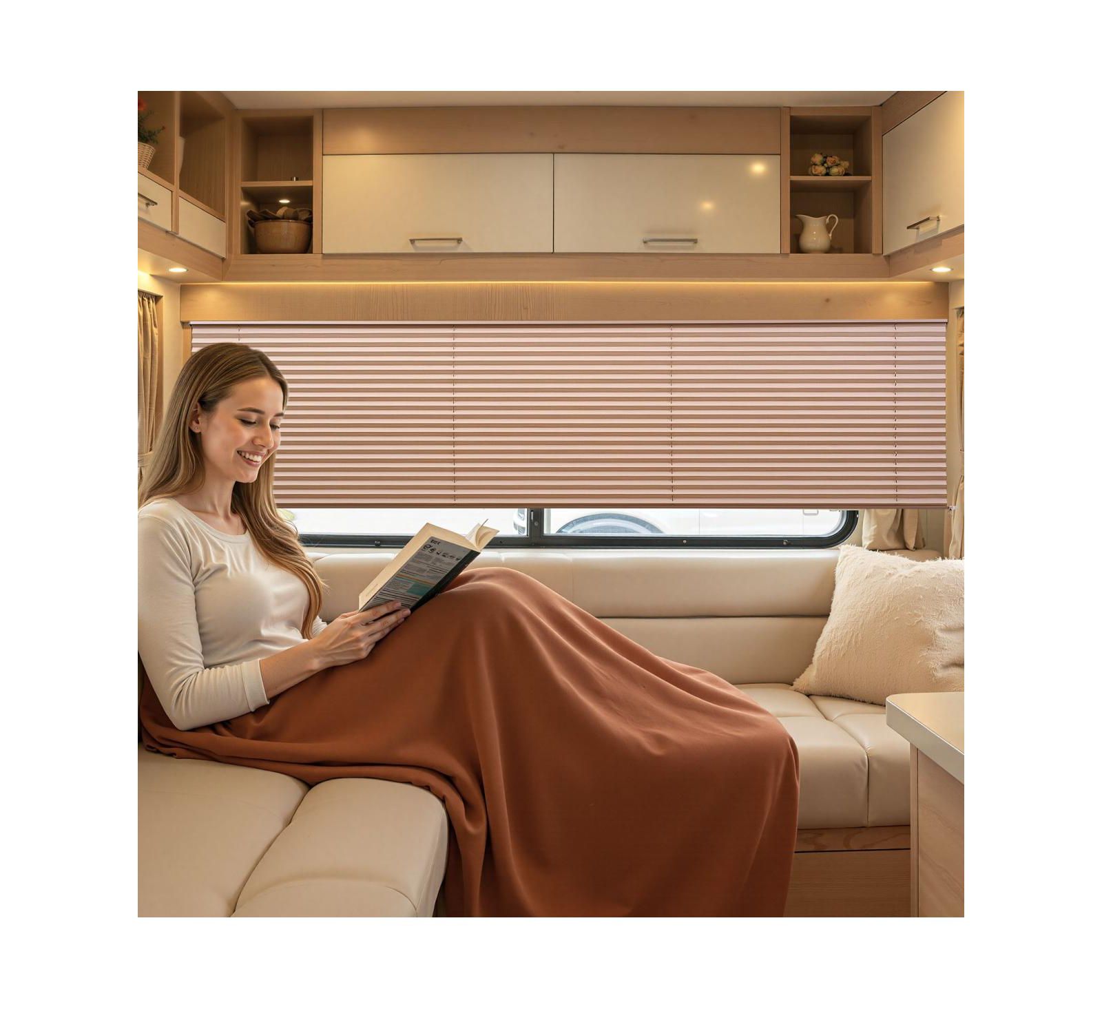 LAOTIES RV Pleated Shades, Polyester Fabric Window Blinds for Camper, Motorhome, Privacy