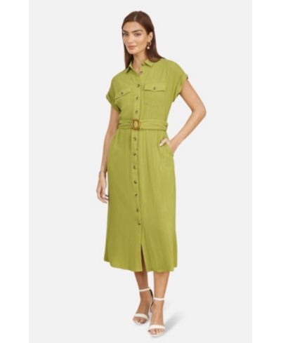 Yumi Women's Linen Look Midi Shirt Dress
