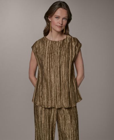 Donna Karan New York Women's Crewneck Pleated Novelty Blouse