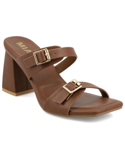 MIA Women's Rene Double Buckle Block Heel Dress Sandals
