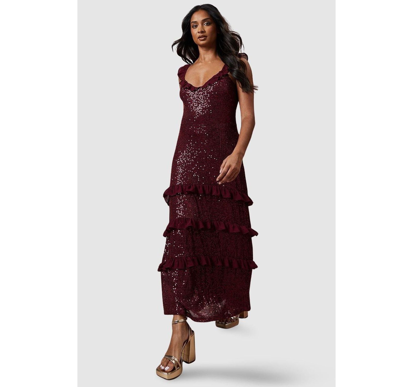 Женское вечернее платье Oasis Occasion Sequin Ruffle Midaxi