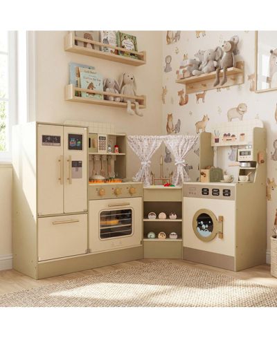 Mecale Corner Play Kitchen with Interactive Knobs, 21-Piece Set, Ages 3+