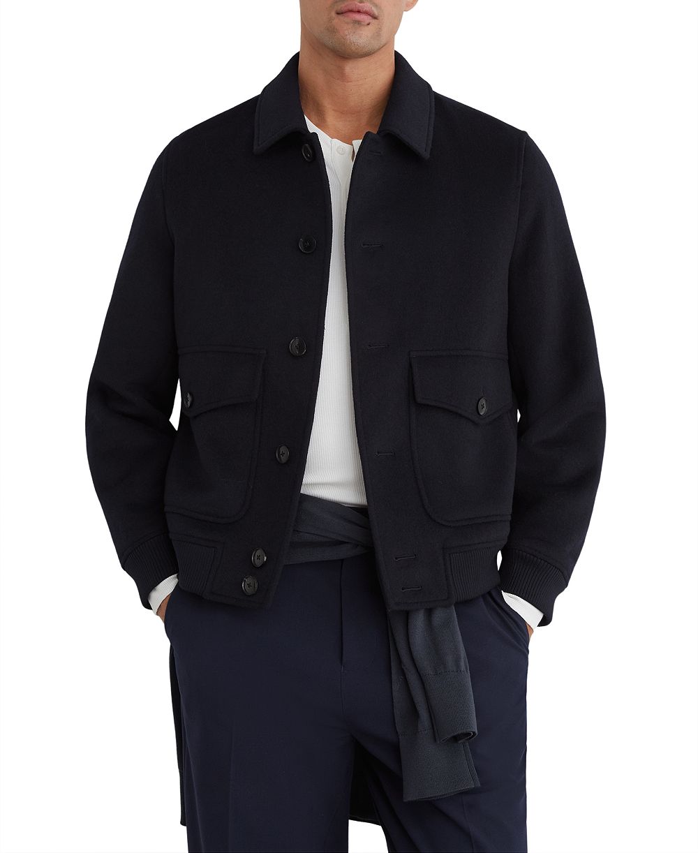 REISS Men's Deluca Wool-Blend Flap-Pocket Bomber Jacket