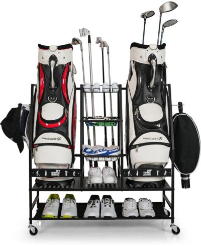 2 Golf Bag Storage Organizer, Golf Bag Stand and Other Golfing Equipment Rack for Garage, Extra Storage Rack Design for Golf Clubs