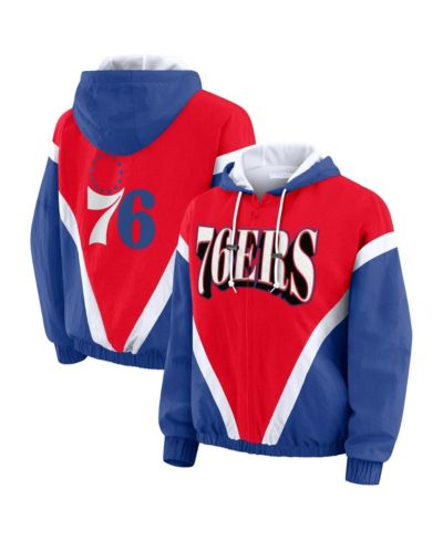 Женская ветровка WEAR by Erin Andrews Red/Royal Philadelphia 76ers Color Block Full-Zip Hoodie