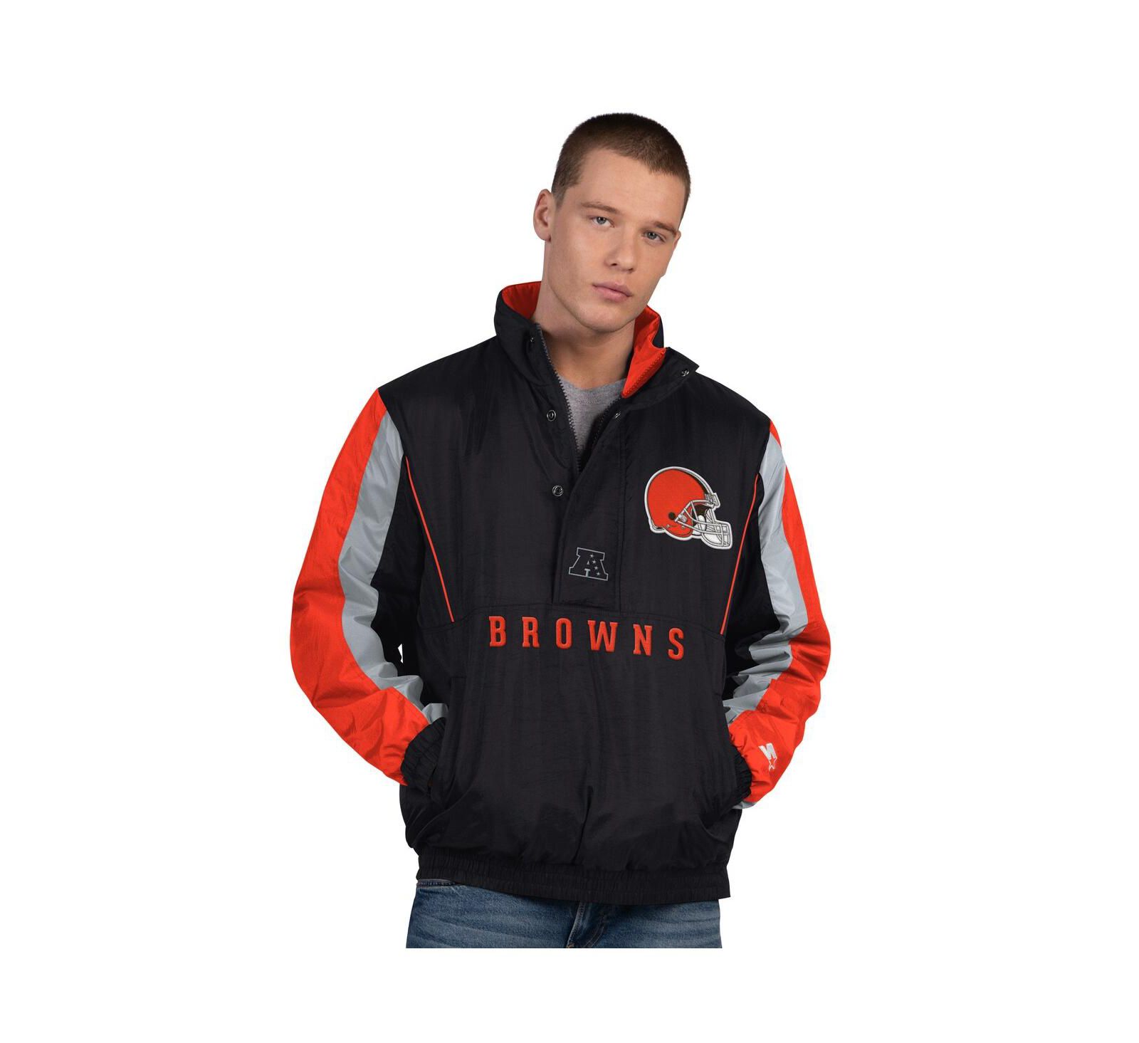 Мужская куртка Starter Men's Black Cleveland Browns Thursday Night Gridiron Half-Zip
