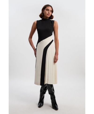 Karen Millen Women's Sculptural High-Neck Pleated Midi Dress