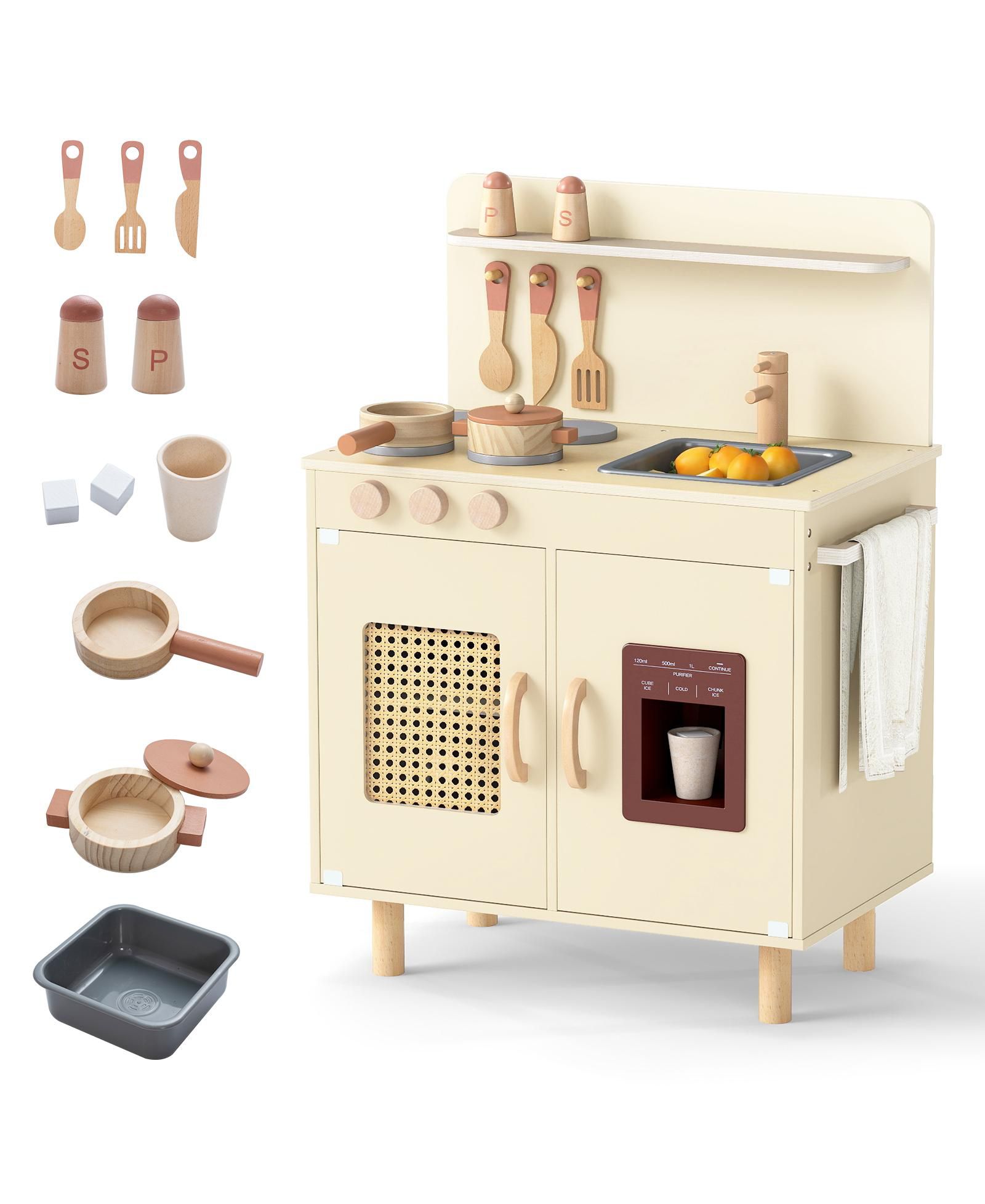 Mecale Деревянный игровой набор игрушечной кухни с реалистичным ледогенератором