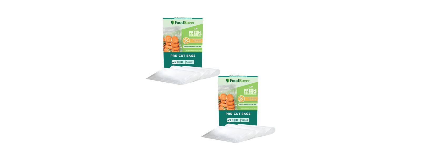 FoodSaver вакуумные пакеты для хранения Quart Pre-Cut, 43 шт, упаковка из 2 шт