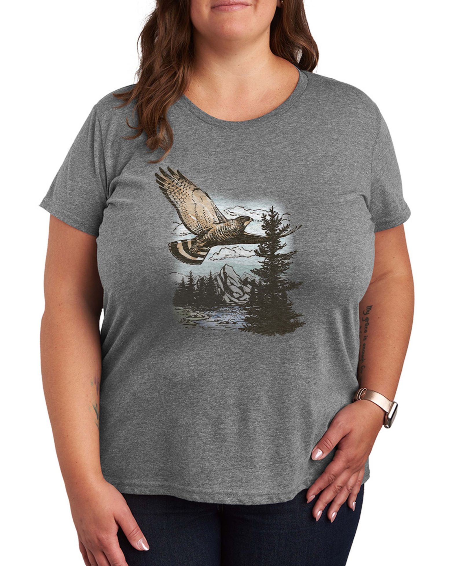 Футболка Hybrid Apparel Plus Size Instant Message Hawk Nature Scene Short-Sleeve Graphic