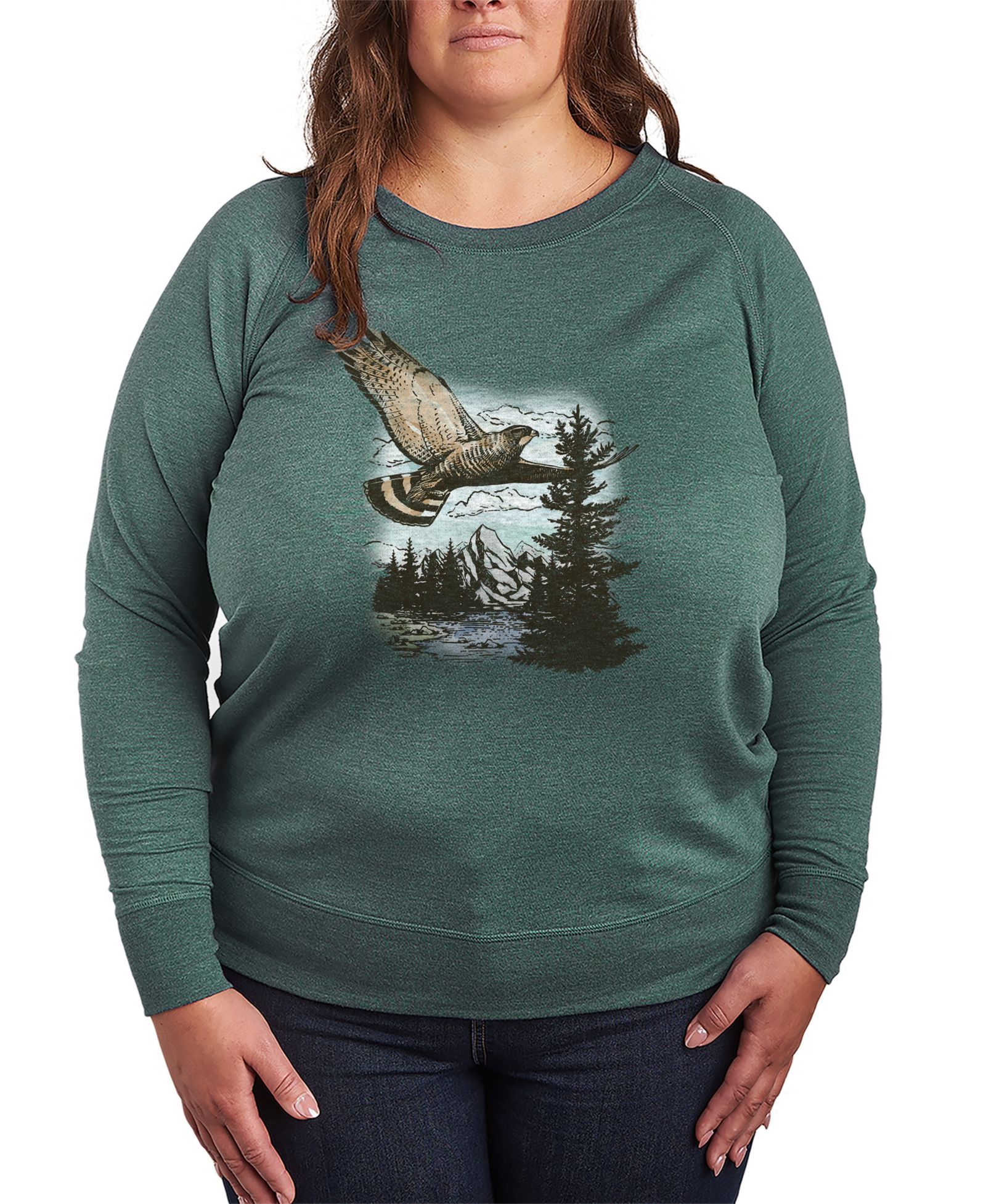 Пуловер Hybrid Apparel Plus Size Instant Message Hawk Nature French Terry T-Shirt