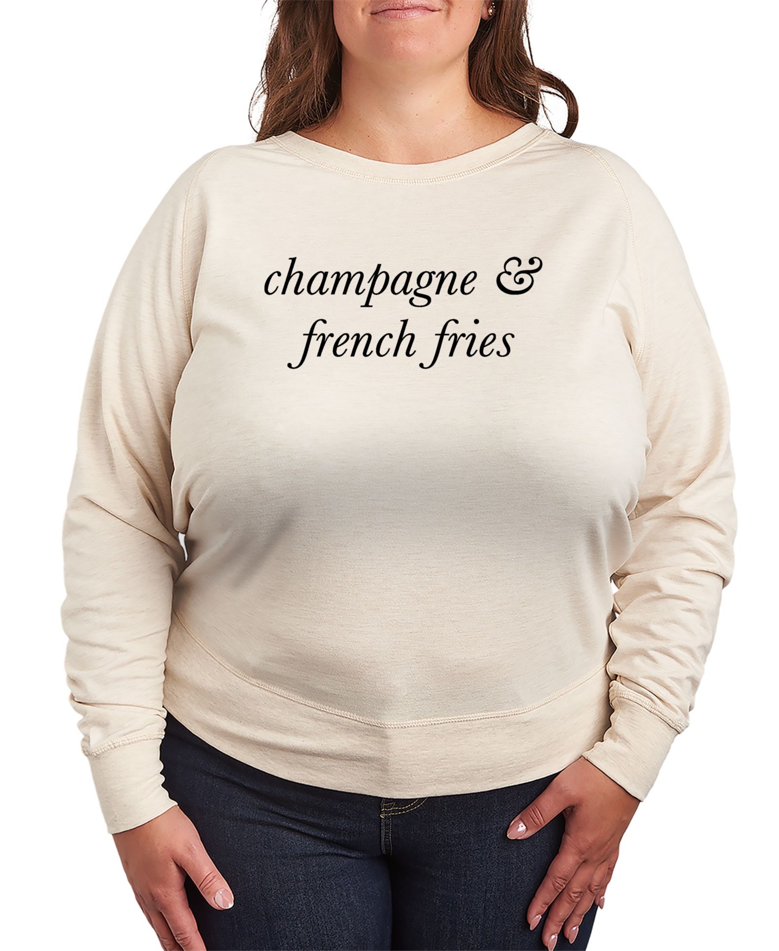 Мужская футболка Hybrid Apparel Plus Size Instant Message Champagne and French Fries French Terry Long-Sleeve