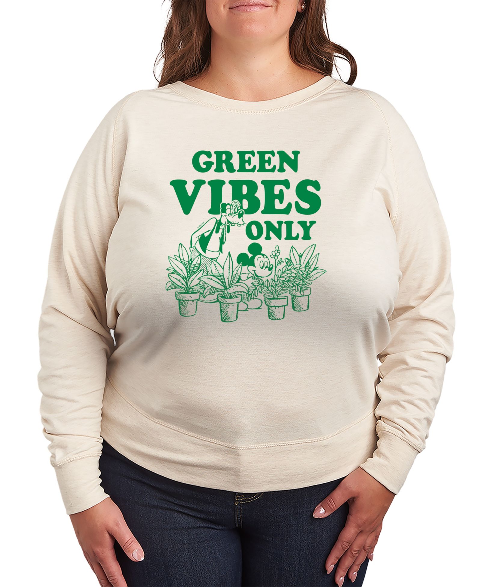 Hybrid Apparel Plus Size футболка с длинным рукавом Disney Green Vibes Only из футера