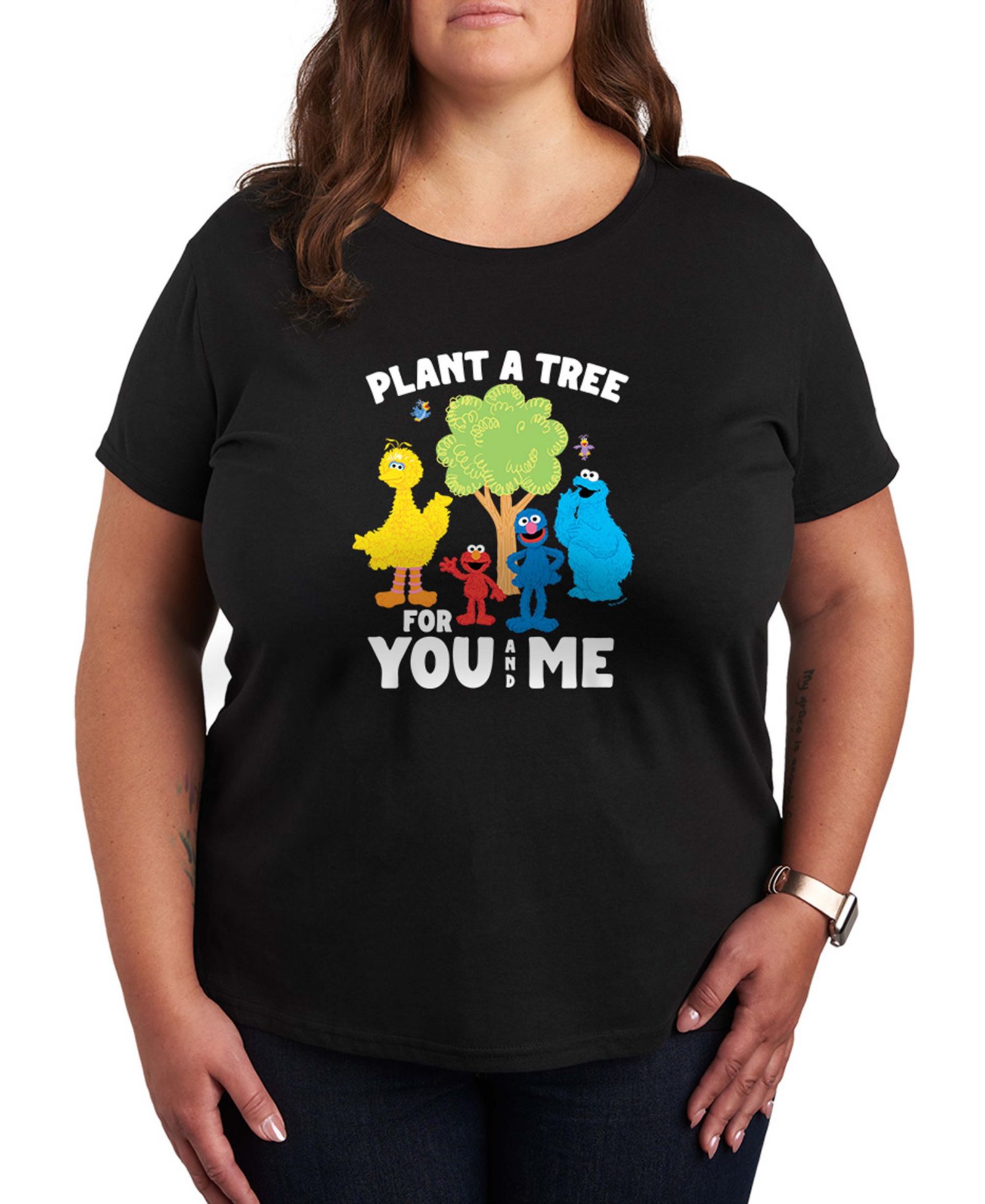 Hybrid Apparel Plus Size Футболка с принтом Sesame Street Plant Tree, короткий рукав