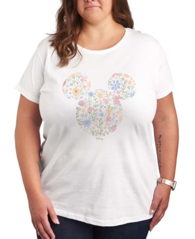 Hybrid Apparel Plus Size Disney Mickey Mouse Floral Ears Vintage Faded Short-Sleeve Graphic T-Shirt