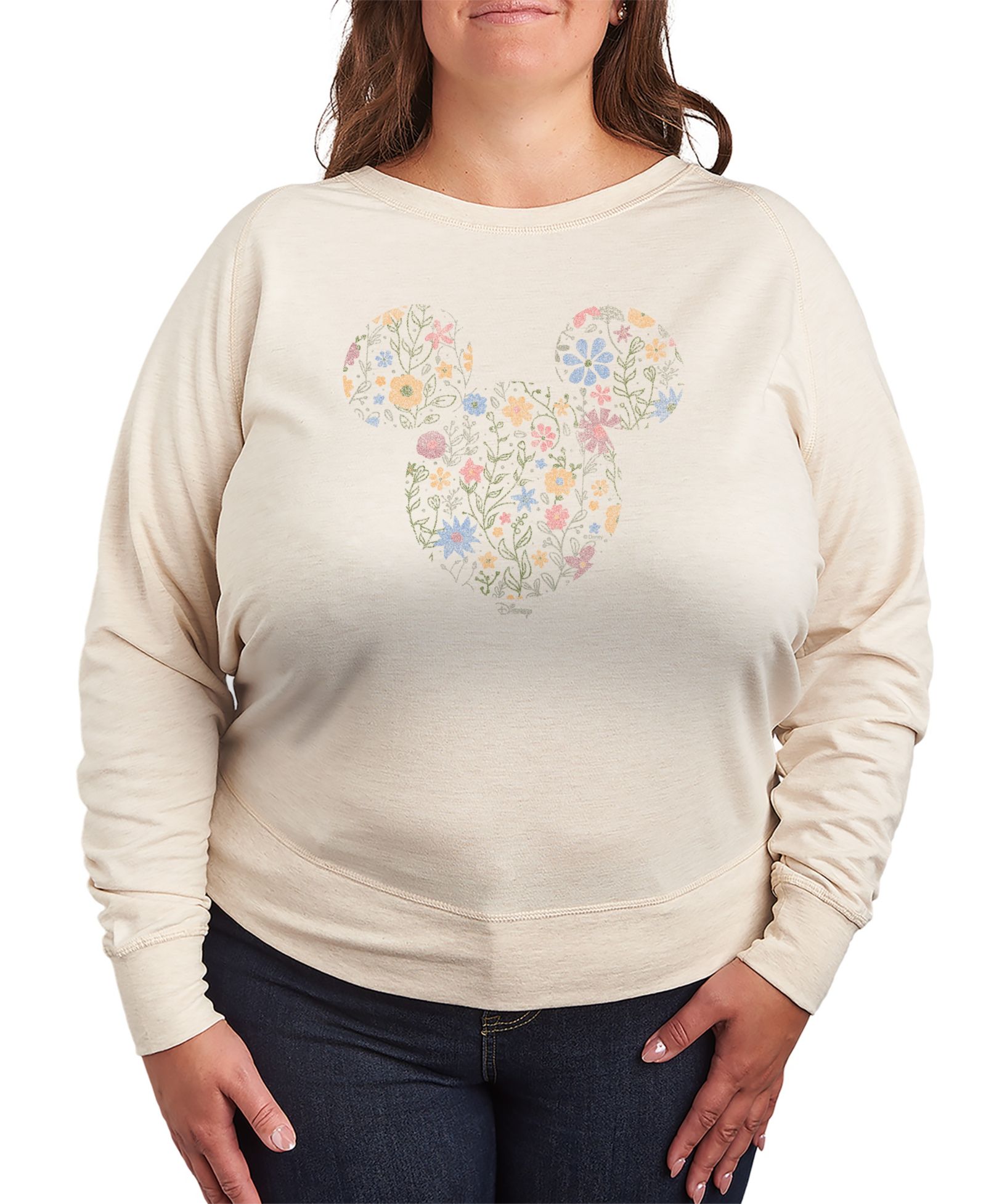 Мужская футболка Hybrid Apparel Plus Size Disney Mickey Mouse Floral Ears Vintage Faded French Terry Long-Sleeve