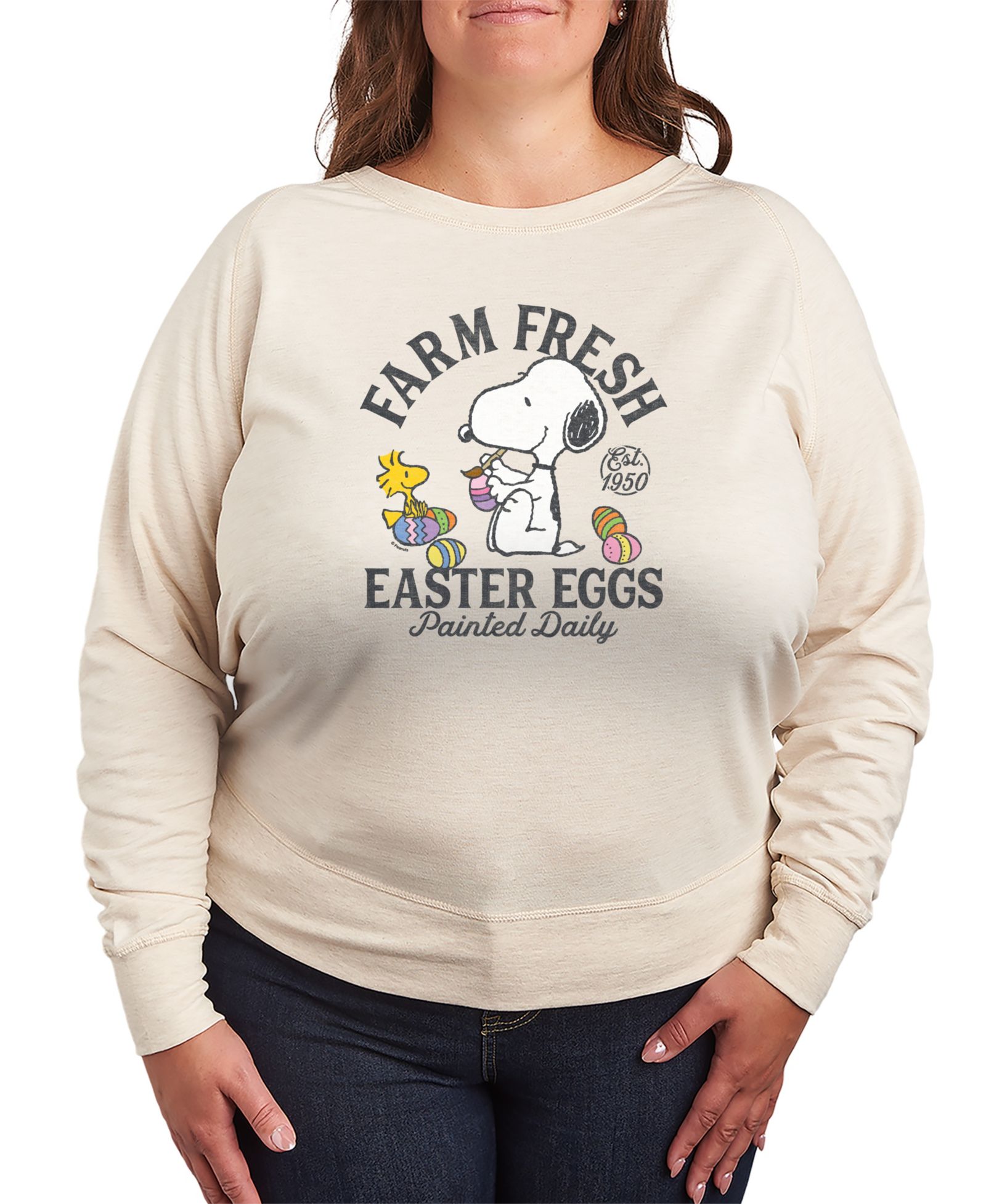 Hybrid Apparel футболка с длинным рукавом Peanuts Farm Fresh Easter Eggs из французского терри, Plus Size