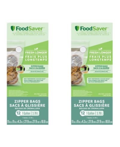FoodSaver Vacuum Resealable Zipper Bags, 1 Gallon, 12-Count, Pack of 2