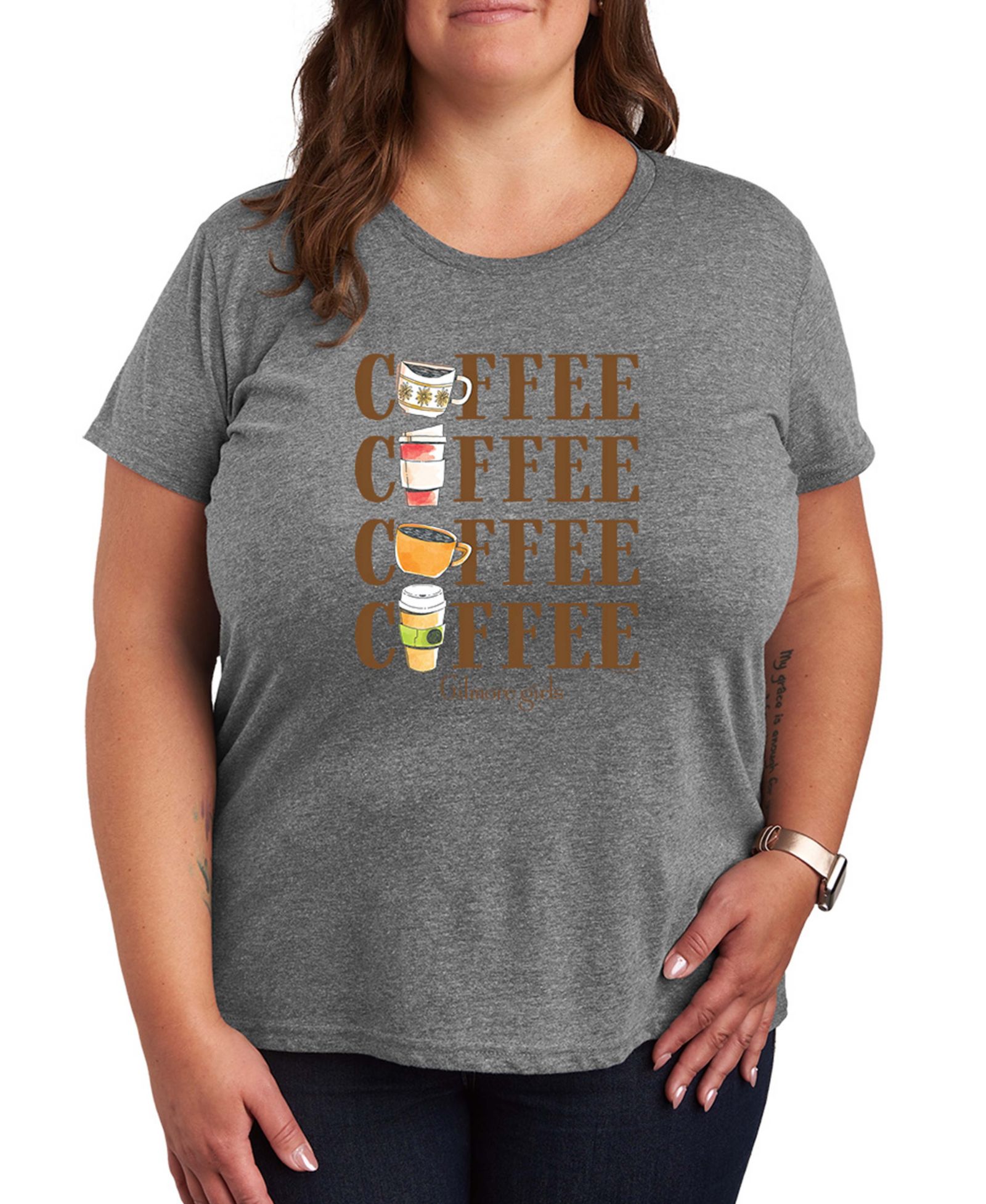 Hybrid Apparel Plus Size Gilmore Girls Coffee Repeated Short-Sleeve Graphic T-Shirt