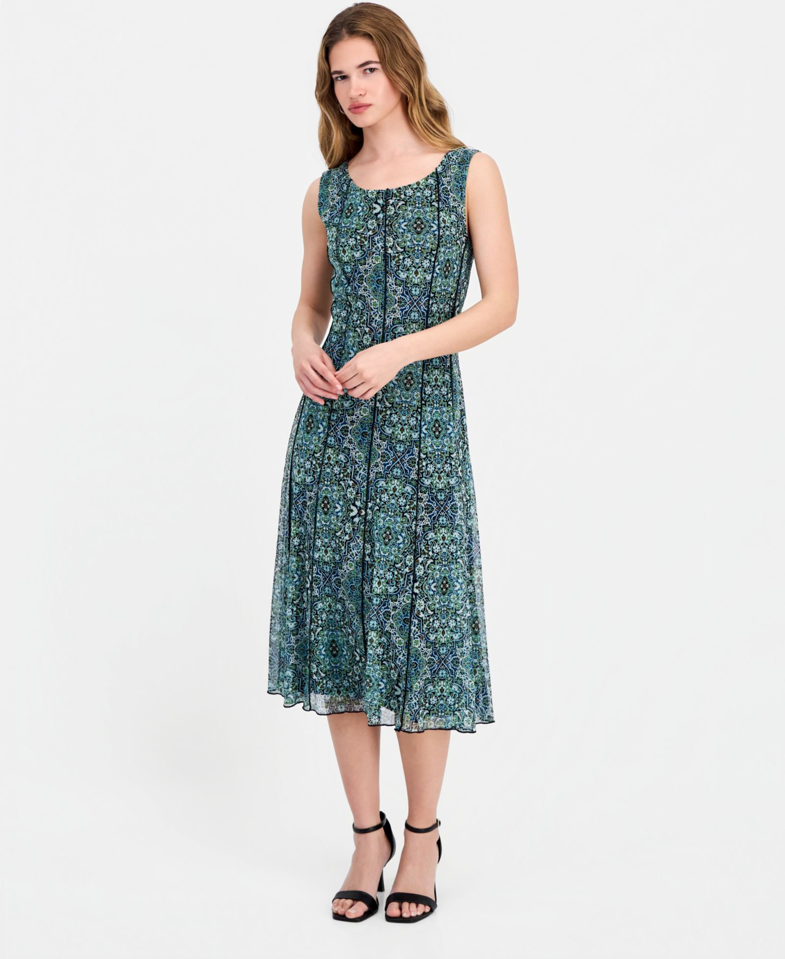Connected Women's Round-Neck Sleeveless Mesh Panel Dress