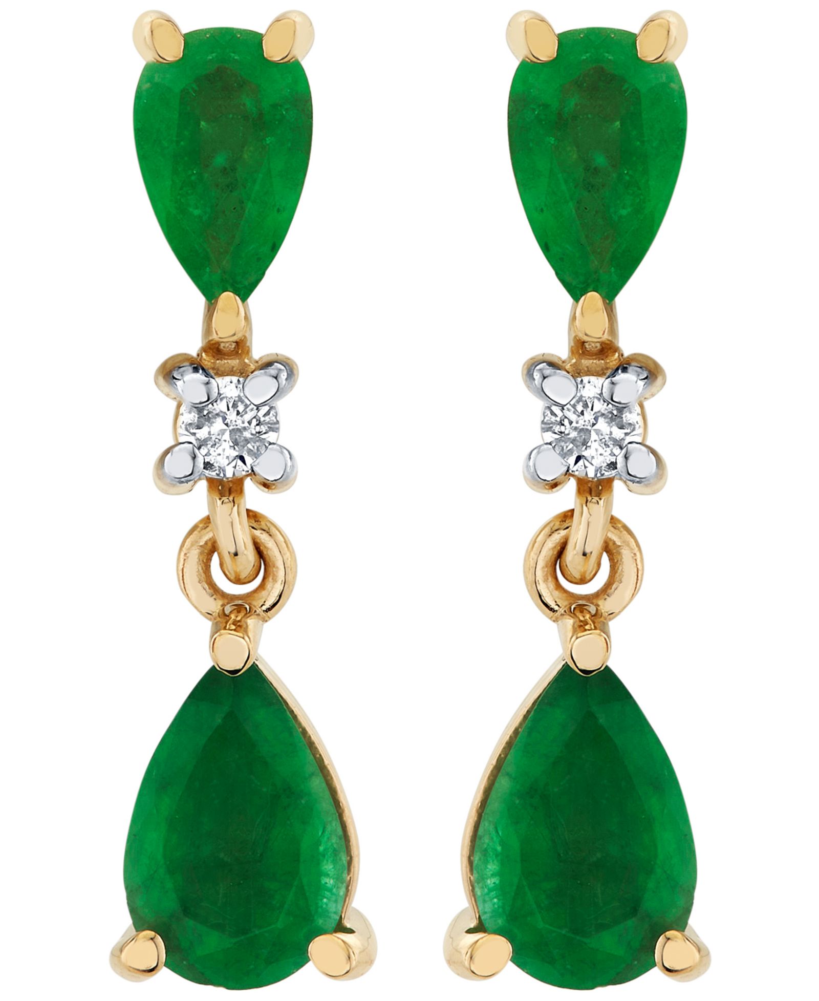 Macy's Emerald (1-1/4 ct. t.w.) and Diamond Accent Drop Earrings in 10k Yellow Gold