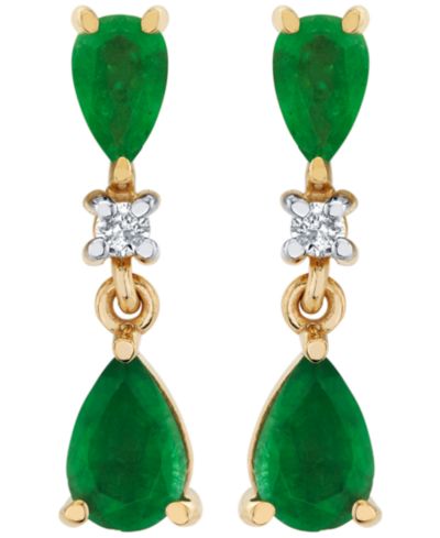 Серьги Macy's Emerald (1-1/4 ct. t.w.) и Diamond Accent Drop в желтом золоте 10k