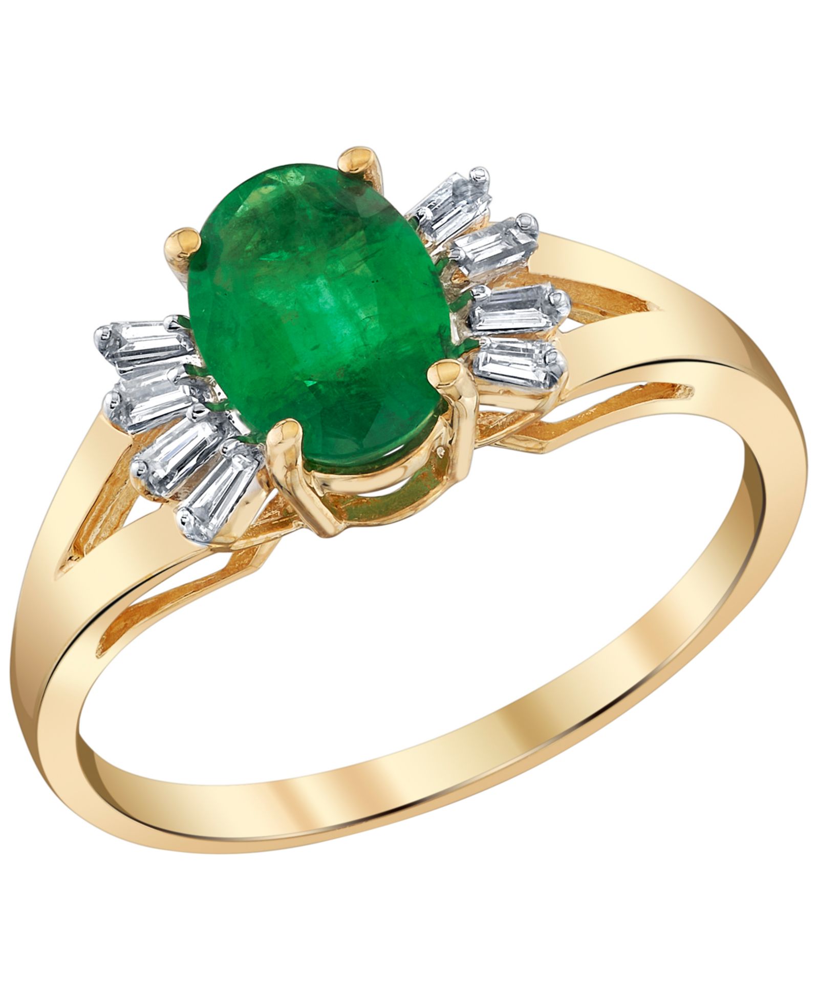 Кольцо с изумрудом (1-1/3 ct. t.w.) и бриллиантом (1/8 ct. t.w.) в желтом золоте 14k