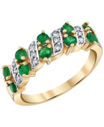 Macy's Кольцо с изумрудом (3/4 ct. t.w.) и бриллиантом (1/8 ct. t.w.) в желтом золоте 14k