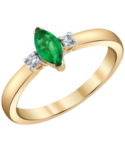 Кольцо с изумрудом и бриллиантами в желтом золоте 14k