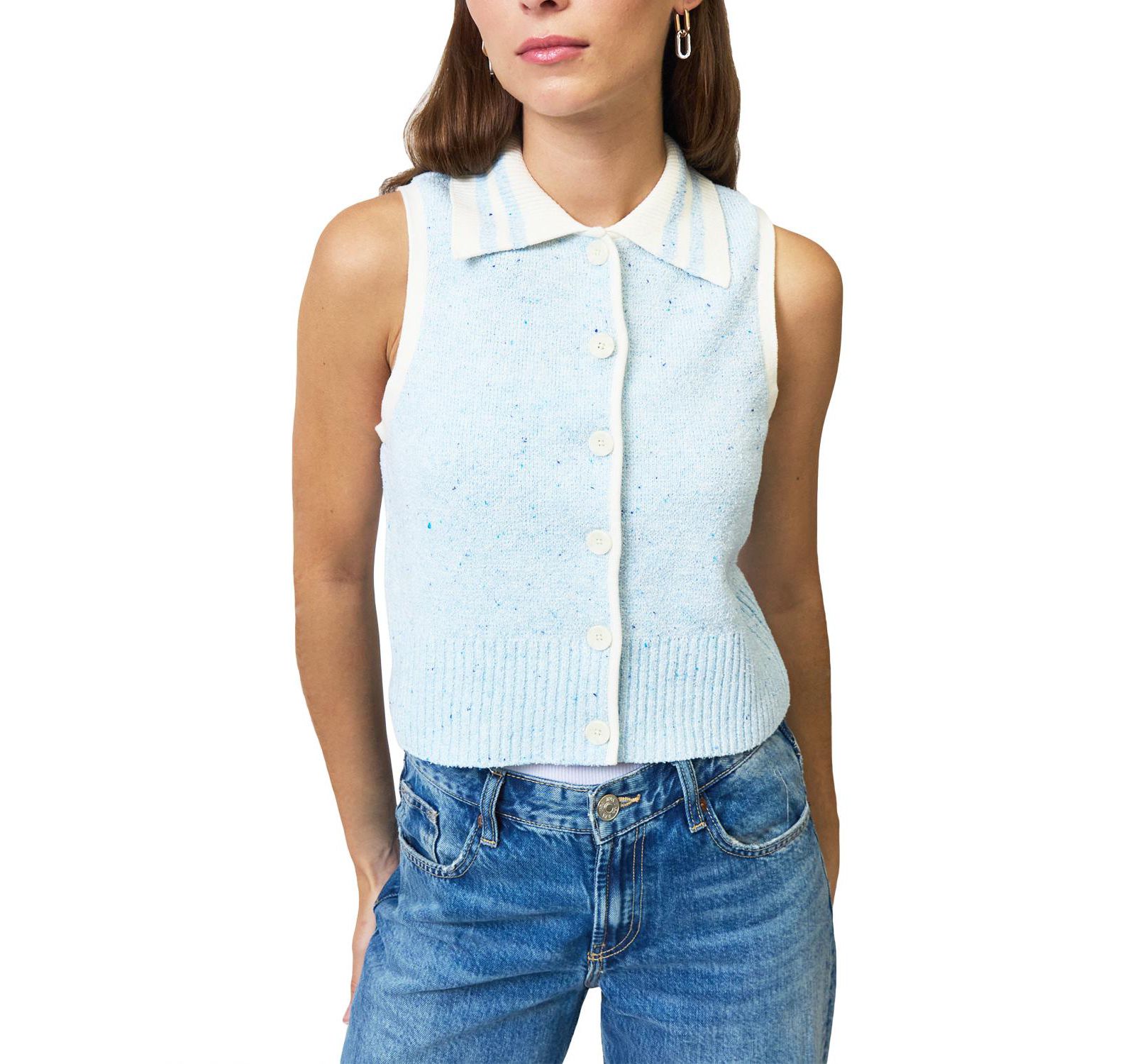 Central Park West Women's Celeste Tweed Yarn Collared Top