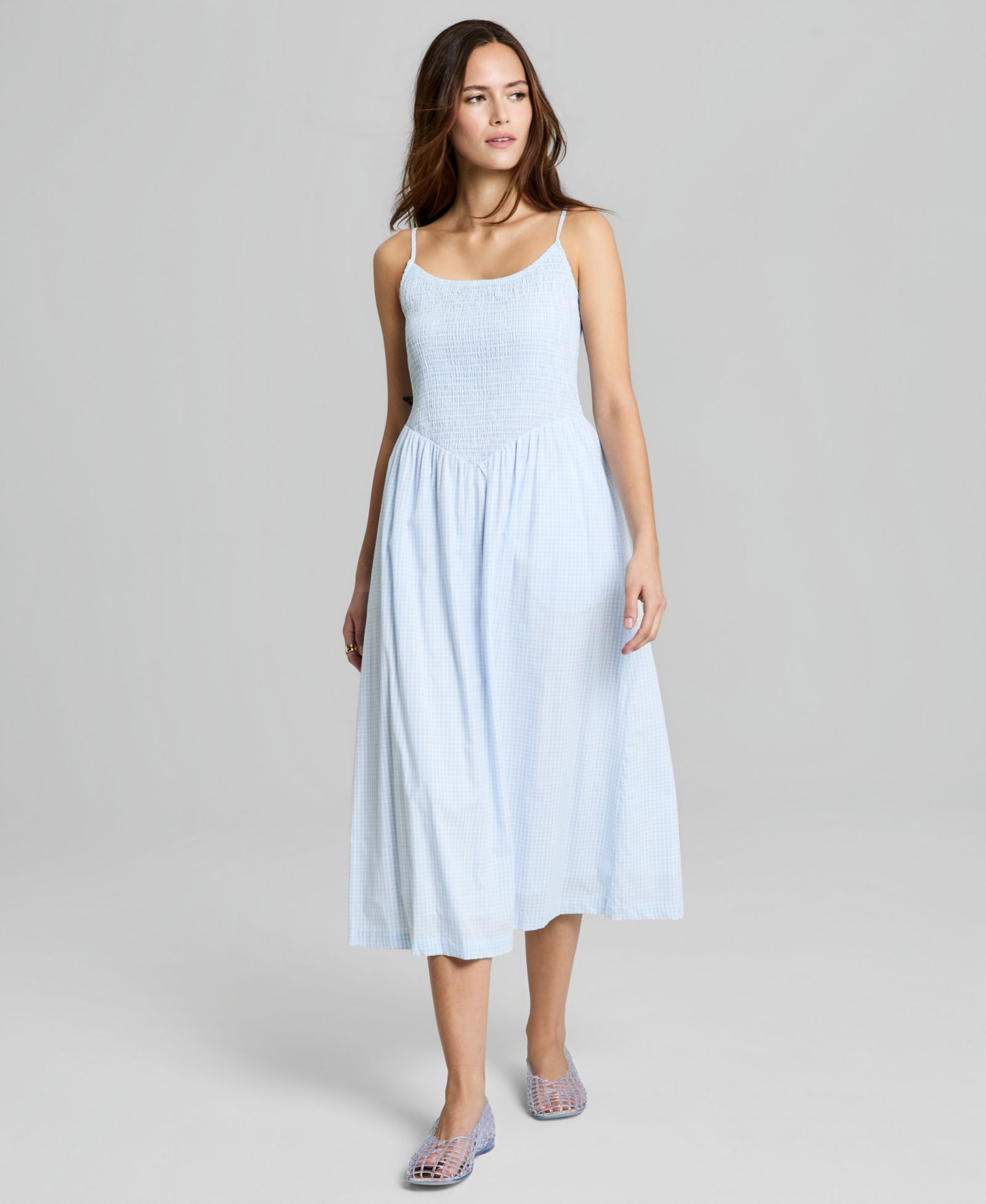 Платье And Now This Women's Cotton Gingham Smocked Midi