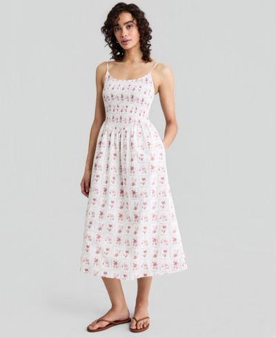 And Now This Women's Cotton Printed Smocked Midi Dress, Macy's Exclusive