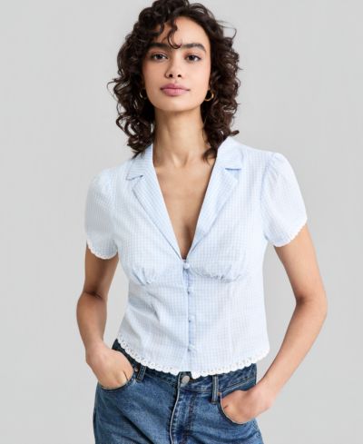 Женская хлопковая рубашка And Now This Gingham с кружевной отделкой