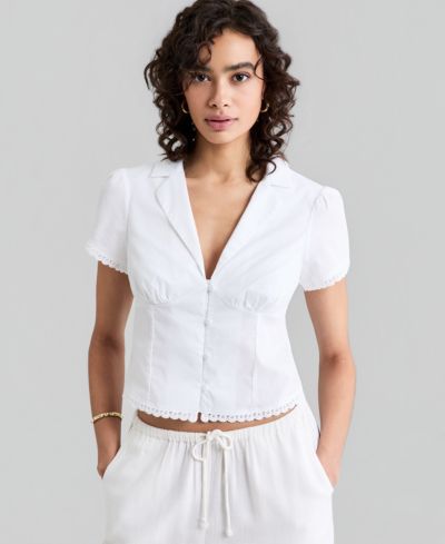 And Now This Women's Lace-Trim Fitted Cotton Shirt, Macy's Exclusive
