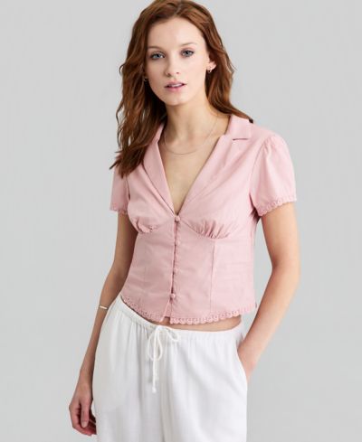 And Now This Women's Lace-Trim Fitted Cotton Shirt, Macy's Exclusive