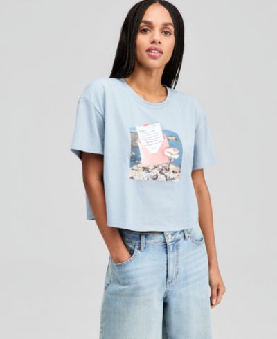 And Now This Women's Postcard Graphic Cropped T-Shirt, Macy's Exclusive