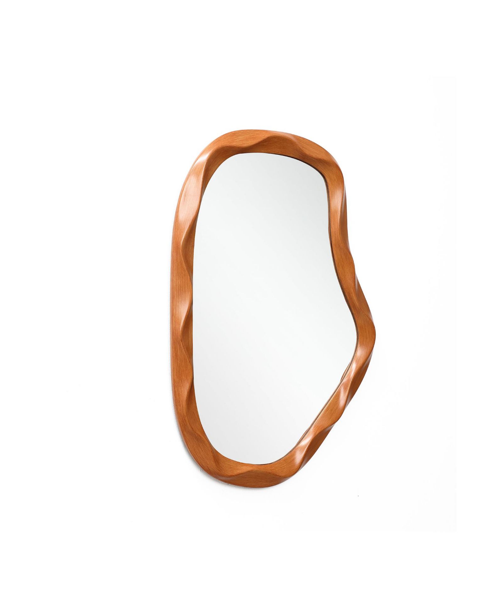 LuxenHome Natural Wood Finish Asymmetrical MDF Frame Wall Mirror, 31.5" H  x  22.6" W