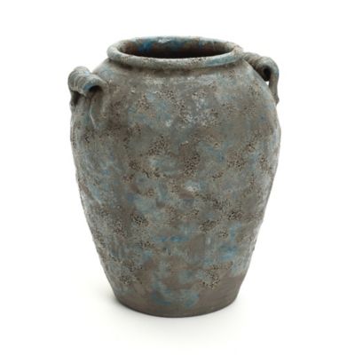 Ваза LuxenHome Antiqued Blue & Brown Terracotta с ручками, 12.6" Tall Farmhouse Vintage Pottery