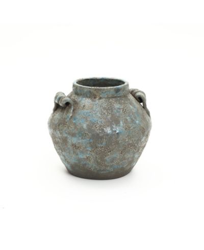 Ваза из терракоты LuxenHome Antiqued Blue & Brown с ручками, 9" Round Farmhouse