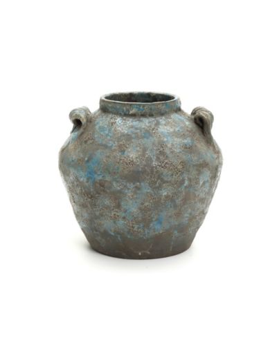 LuxenHome ваза из терракоты Blue & Brown с ручками, 11"