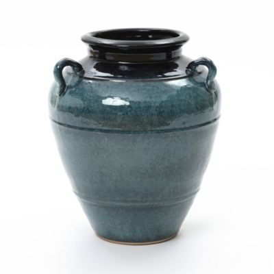 Керамическая ваза LuxenHome Ocean Blue с ручками, амфора 15.75" для рустикального или прибрежного декора