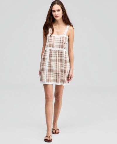And Now This Women’s Cotton Plaid Lace-Trim Dress, Macy's Exclusive