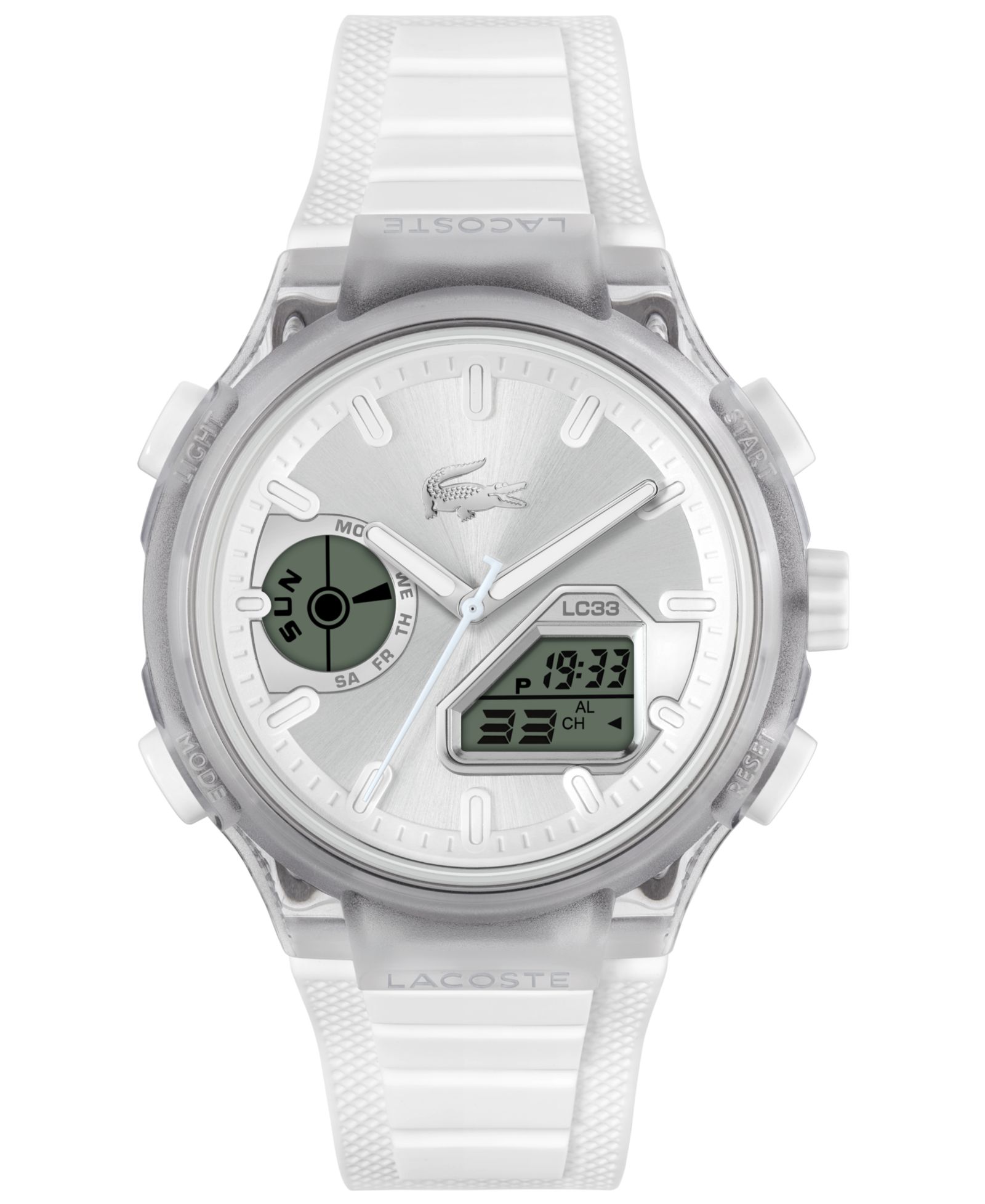 Мужские часы Lacoste LC33 с белым силиконовым ремешком, 44.8mm