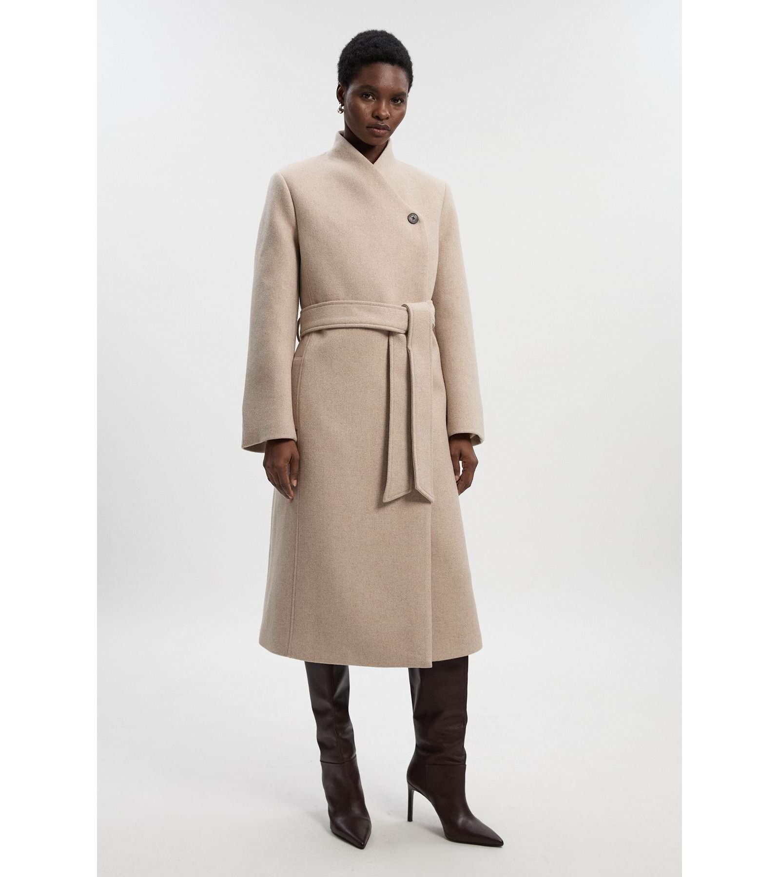 Karen Millen Women's Wool Wrap Neck Tailored Belted Midi Coat