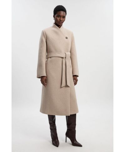 Пальто Karen Millen Women's Wool Wrap Neck Tailored Belted Midi