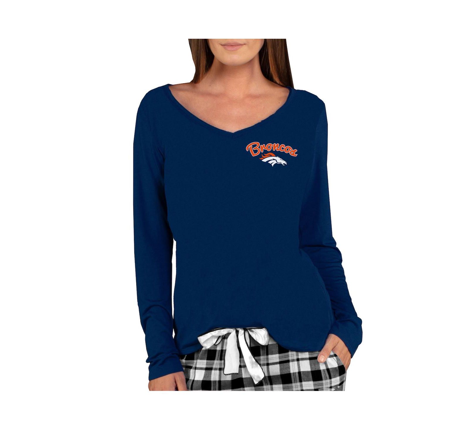 Concepts Sport Женский трикотажный топ с длинным рукавом V-образным вырезом Navy Denver Broncos