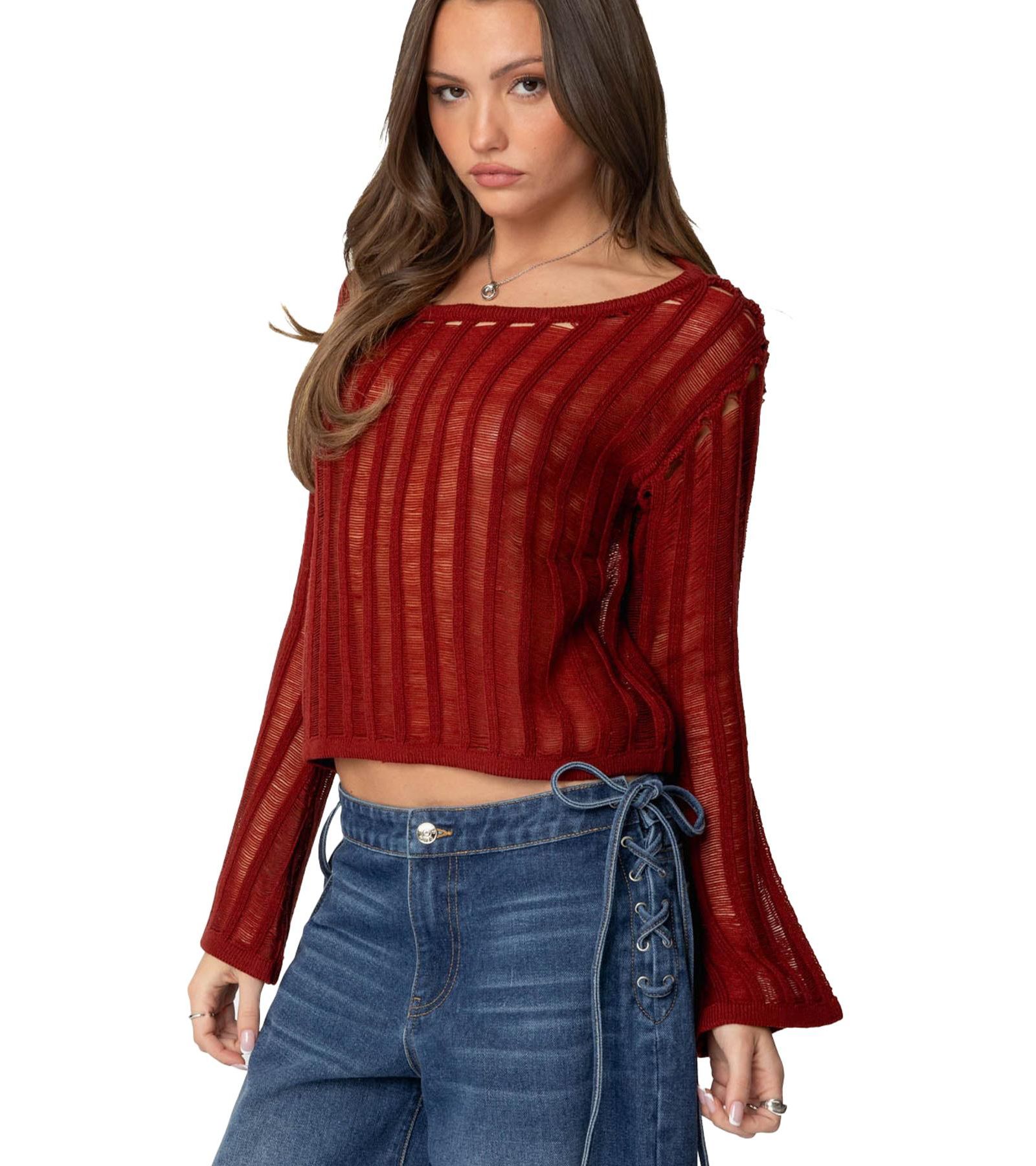 Edikted Women's Sagir Sheer Ladder Knit Top